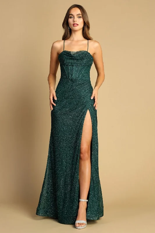 Adora 3169 Glitter Slit Long Formal Corset Prom Dress