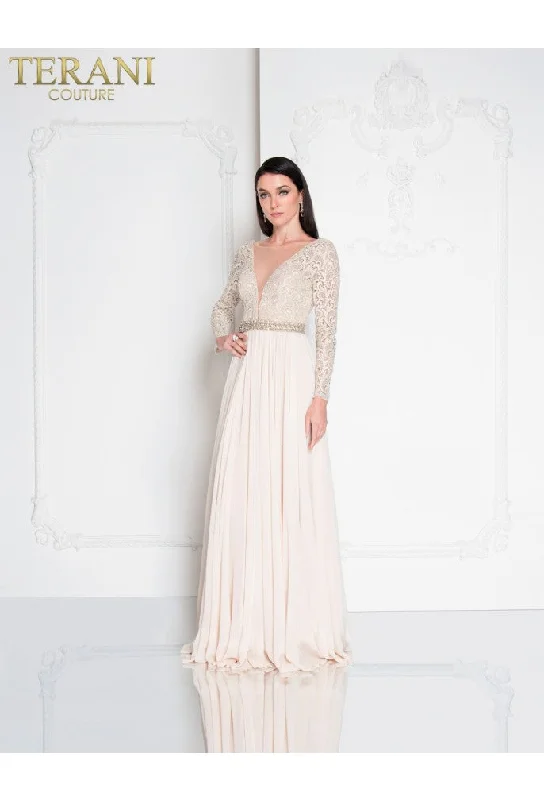 Terani Couture 1812M6650 Long Beaded a Line Lace Evening Formal Dress