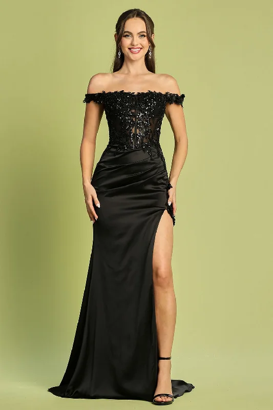 Adora 3132 Long Formal 3D Floral Applique Prom Dress