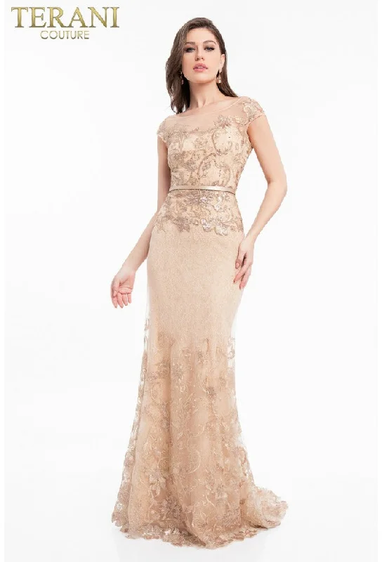 Terani Couture 1823M7704 Long Formal Sequin Metallic Prom Dress