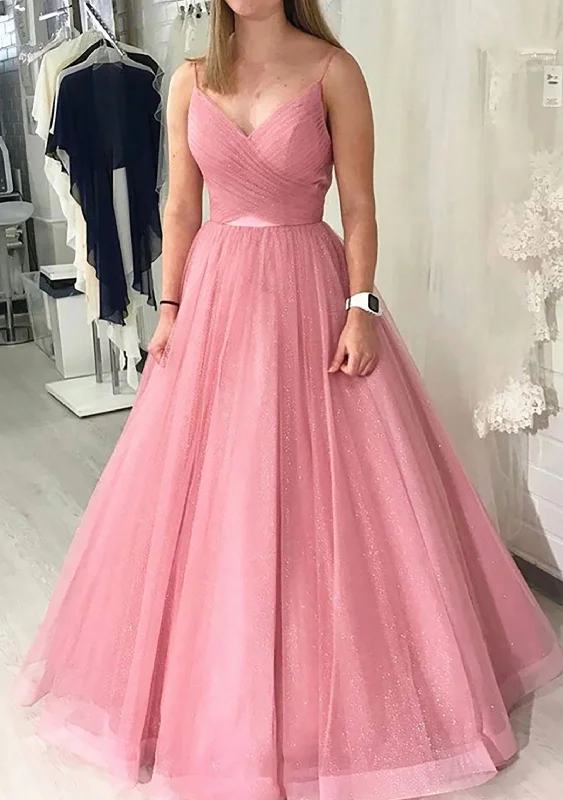 Ball Gown Long/Floor-Length Sparkling Tulle Prom Dress With Pleated