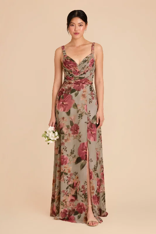 Deborah Chiffon Dress - Silver Sage Painted Botanics