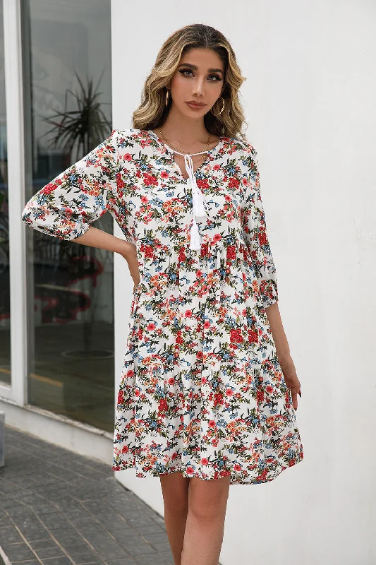 Floral Tie Neck Babydoll Dress