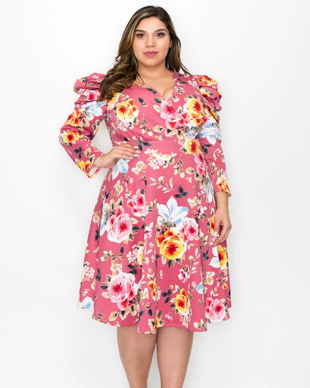 Kourtney Floral Flare Dress | Mauve/Pink/Blue Floral