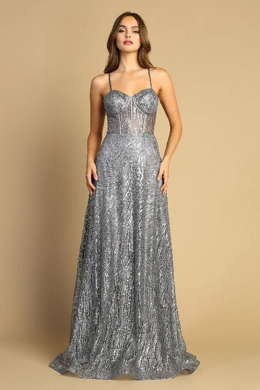 Adora 3167 Formal Long Glitter Print Corset Aline Prom Dress