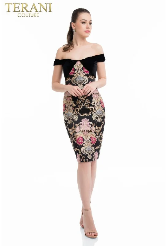 Terani Couture 1821C7021 Fitted Knee Length Pattern Cocktail Dress
