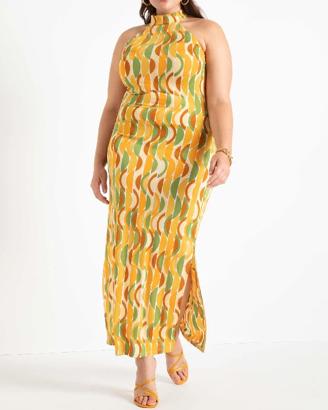 Miranda Sunrise Cabana Halter Dress | Yellow / Olive Green