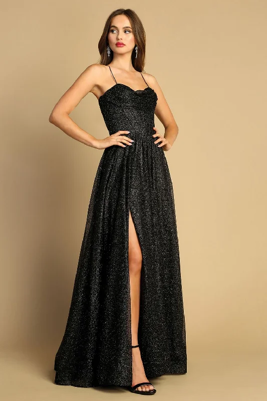 Adora 3170  A Line Long Corset Formal Glitter Prom Dress