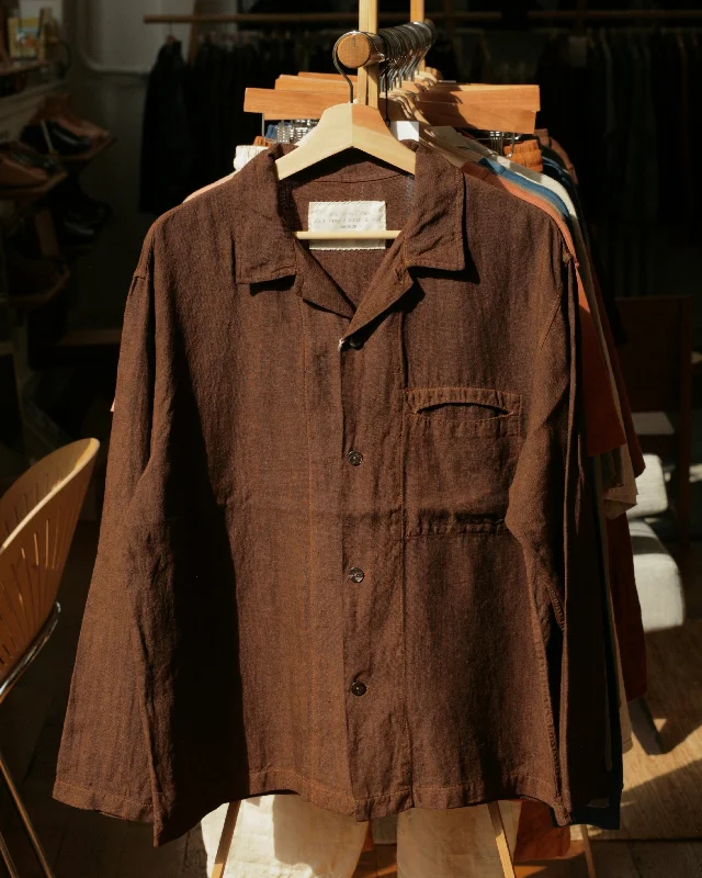 Chocolate Brown Cutch & Iron Hand-Dyed Hemp Long-Sleeve Shirt Classic Short Sleeve Blouse