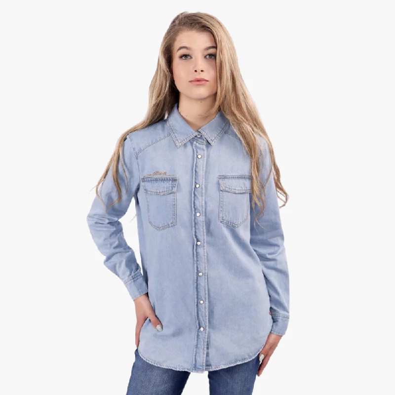 Guess Womens Denim Shirt Light Wash Comfortable Fitted Short Sleeve