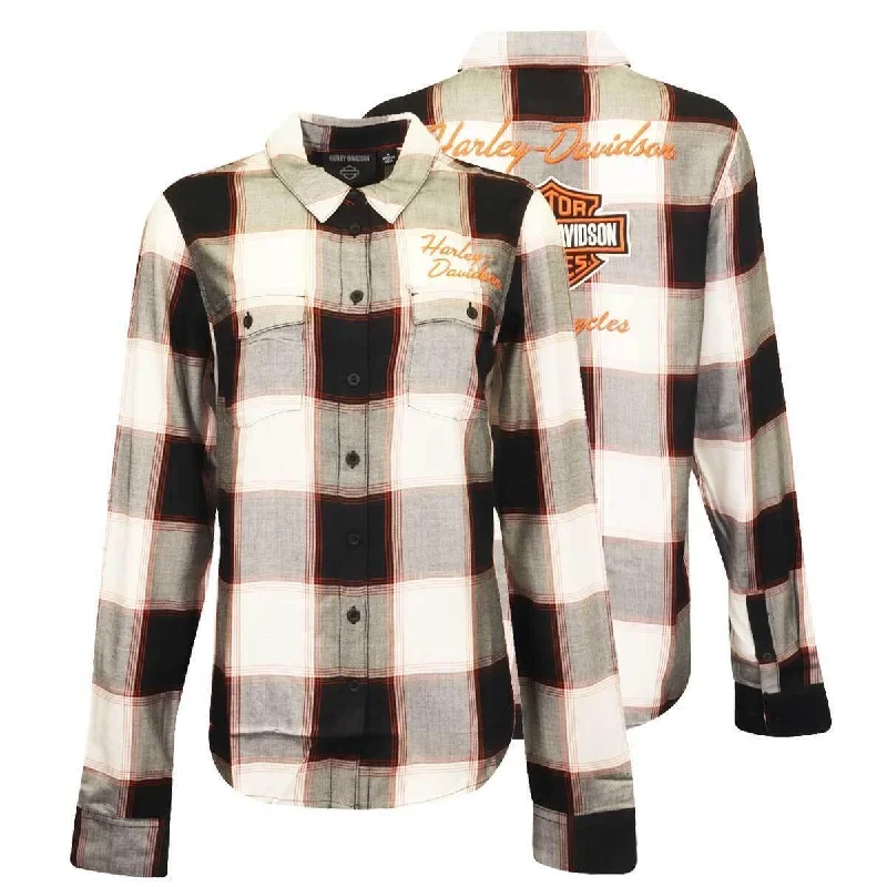 Branded Women's Woven Shirt White Black Plaid Long Sleeve (218) Comfortable Short Sleeve Tunic