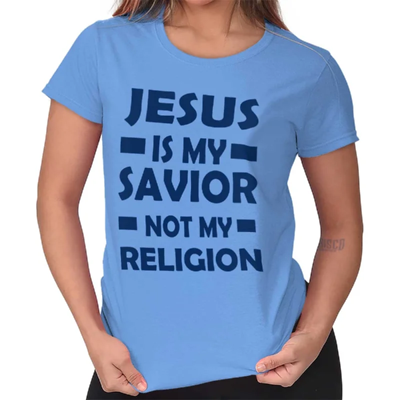 Jesus is my Savior Ladies T Shirt Trendy Tie-Front Short Shirt