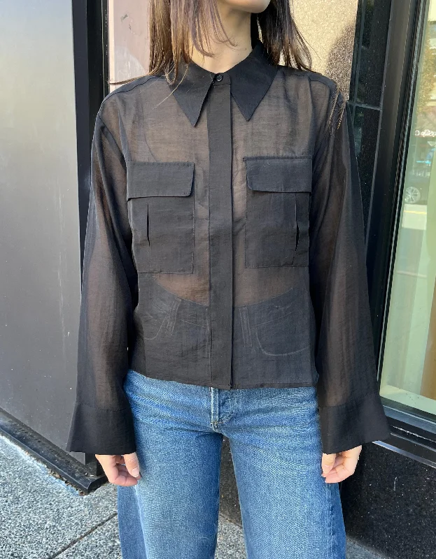 Kiras Shirt in Black Fashionable Draped Short Sleeve