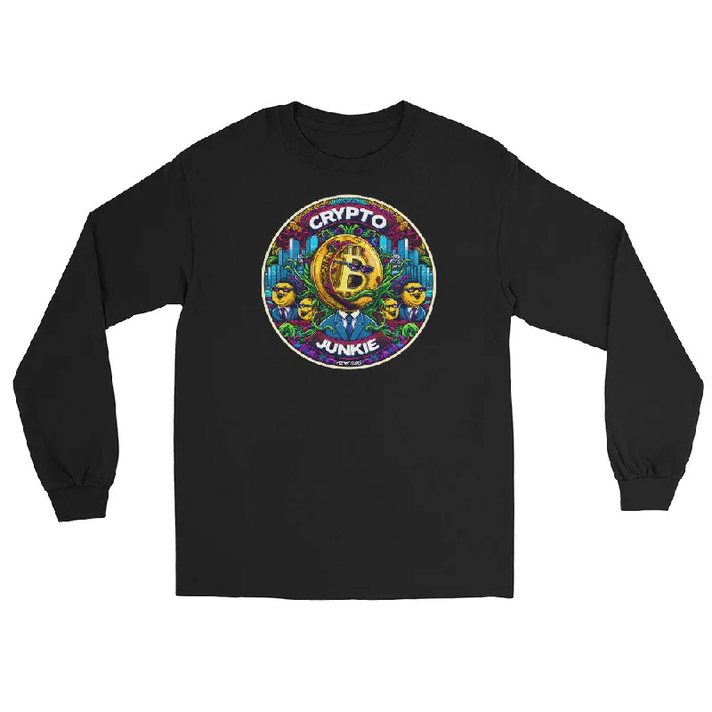 Meme Coins Rule! Crypto Junkie Bitcoin Altcoins Long Sleeve Shirt Stylish Casual Short Tee