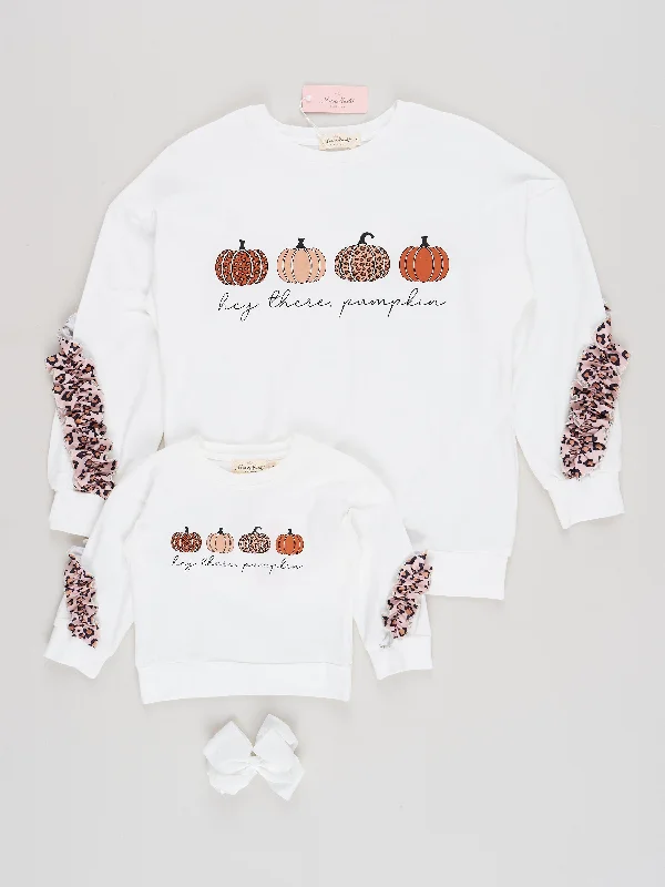 Mom & Me White Pumpkin Ruffle Shirt Classic Button-Up Short Tee