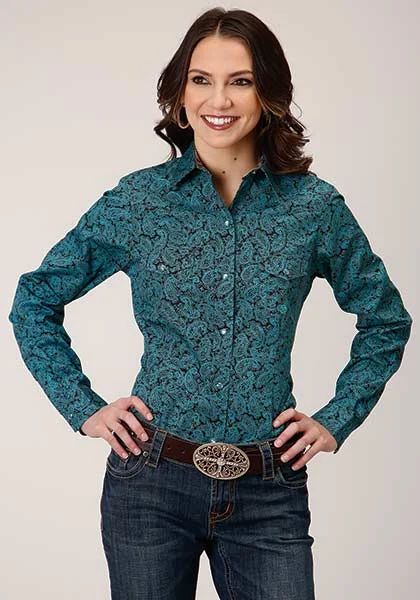 Roper Womens Shirt Snap Amarillo Snap All Over Agave Paisely Turquoise Casual Boxy Short Shirt Roper Womens Shirt Snap Amarillo Snap All Over Agave Paisely Turquoise Casual Boxy Short Shirt