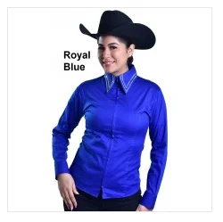 Royal Highness Ladies Crystal Rows Western Show Shirt - Royal Blue Fashionable Tied Short Sleeve