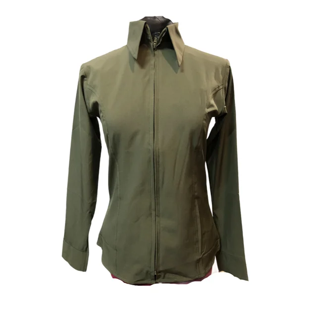 Royal Highness Ladies Zip Up Western Show Shirt - Olive Green Comfortable Short Sleeve Tunic