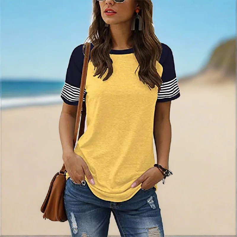 Women's Casual T Shirt Solid Color With Print Sleeves Fashionable Button-Front Short Sleeve