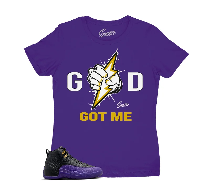 Womens - Field Purple 12 God Got Me Shirt Trendy Ruffled Short Sleeve