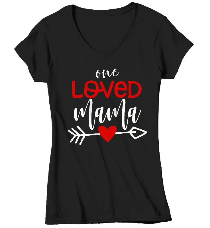 Women's Loved Mama T Shirt Mom T Shirts Arrow Valentine's Day Shirts Mama Heart Tee Mom TShirt Fashionable Short Sleeve Shirt