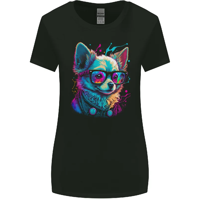 A Cute Chihuahua With Glasses Dog Womens Wider Cut T-Shirt Hooded Caped Shawl Collar