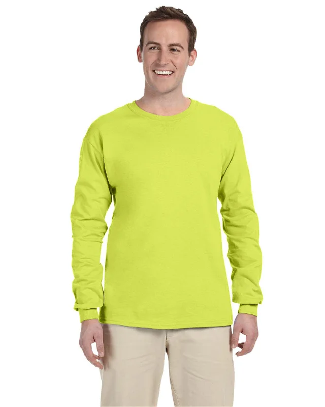 Fruit of the Loom Lightweight Long Sleeve T-Shirt | Safety Green Iron Safe Non-Iron Wrinkle Free