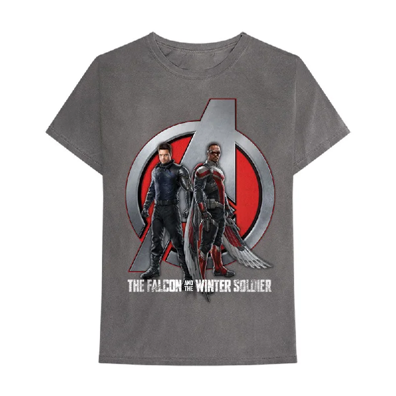 Marvel Comics | Official Band T-Shirt | Falcon & Winter Soldier A Logo Hooded Caped Shawl Collar