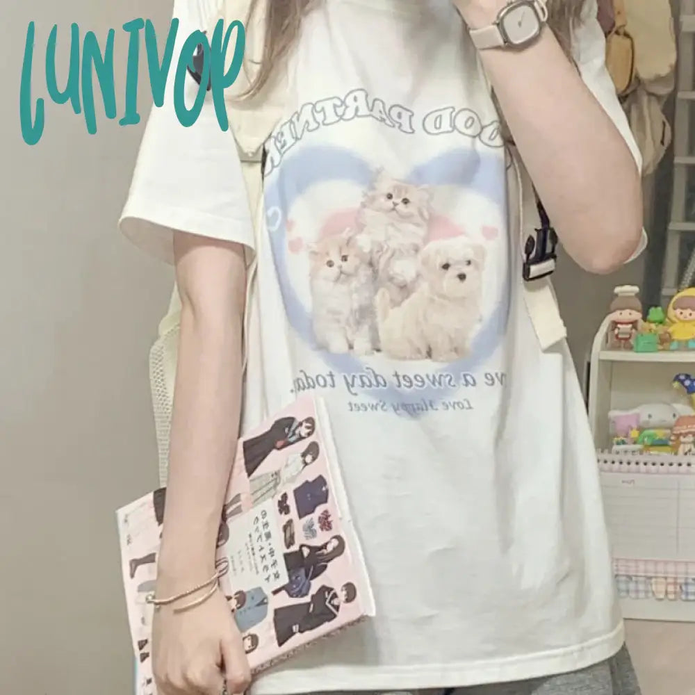 Lunivop Japanese Style Cat Print White T-shirts Women Sweet Kawaii Cute Short Sleeve Tees Harajuku Fashion Oversized Loose Tops Spandex Blend Rayon Blend Denim Blend Lunivop Japanese Style Cat Print White T-shirts Women Sweet Kawaii Cute Short Sleeve Tees Harajuku Fashion Oversized Loose Tops Spandex Blend Rayon Blend Denim Blend