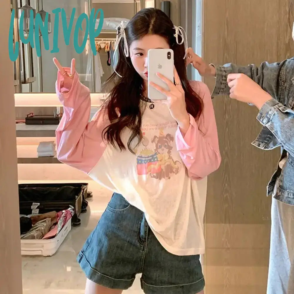 Lunivop Japanese Y2k Kawaii Long Sleeve Pink T-shirts Women Korean Style Cute Cartoon Patchwork Tees Sweet Oversized Loose Tops V-Neck T-Shirt Long Sleeve Cotton Lunivop Japanese Y2k Kawaii Long Sleeve Pink T-shirts Women Korean Style Cute Cartoon Patchwork Tees Sweet Oversized Loose Tops V-Neck T-Shirt Long Sleeve Cotton