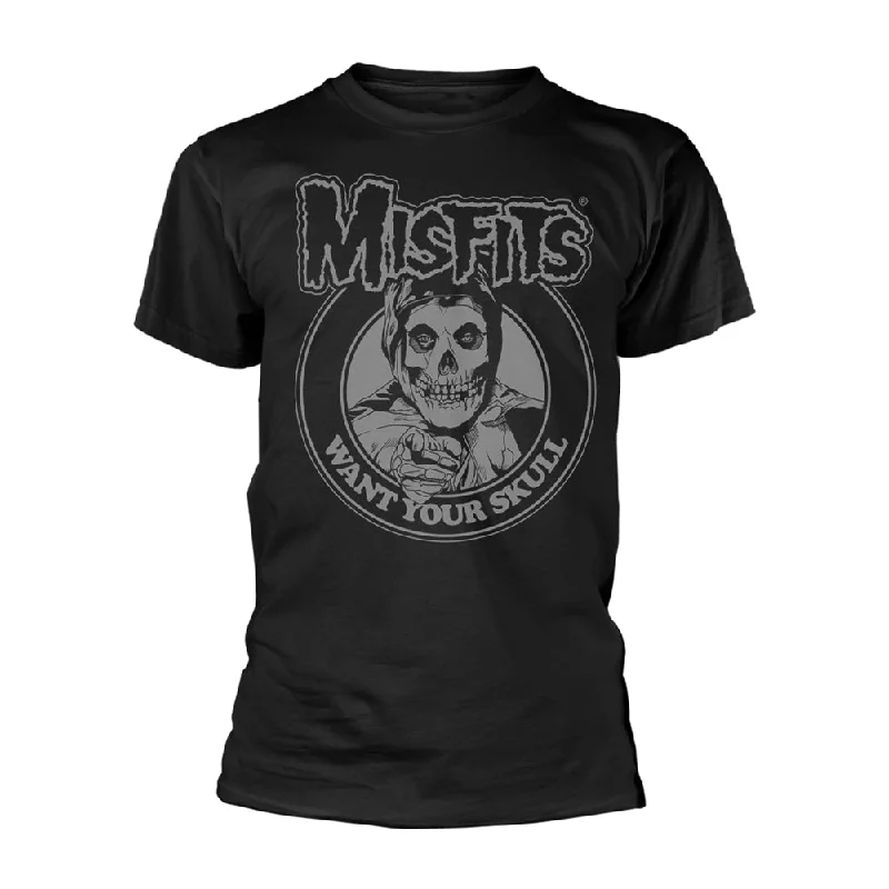 Misfits Unisex T-shirt: Want Your Skull V-Neck T-Shirt Long Sleeve Cotton