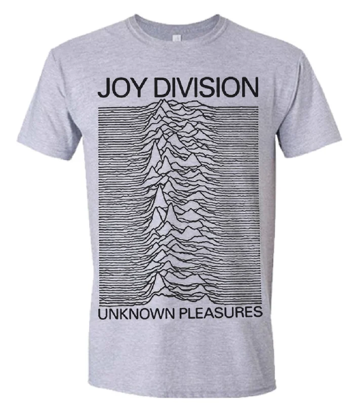 Joy Division Unisex T-shirt: Unknown Pleasures (Grey) V-Neck T-Shirt Long Sleeve Cotton