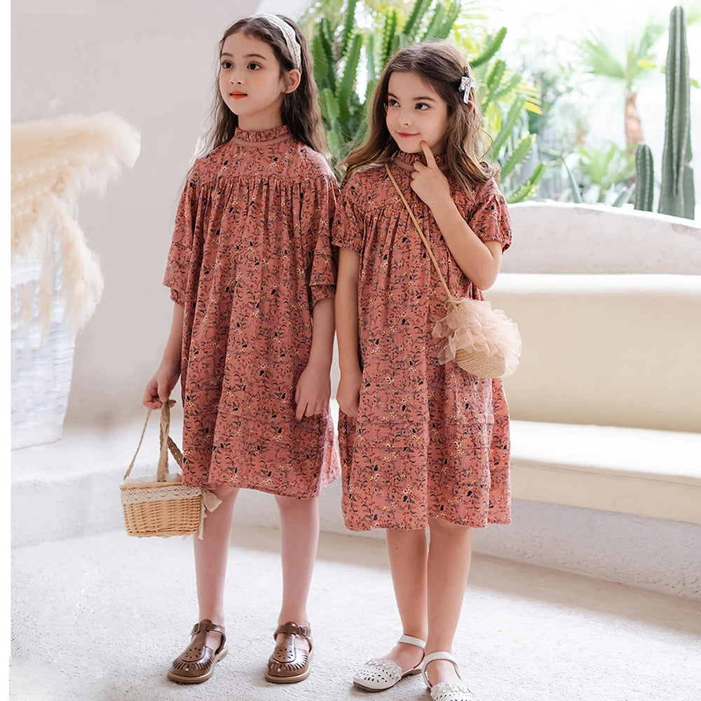 6M To 18Y Kids Baby Girls Teen Summer Dress Women Midi Dress Children Clothing Fashion Sisters Floral Baby Romper, #7001 Comfortable Floral Print Midi Dress