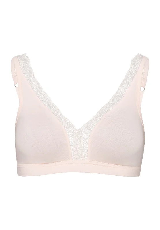 Cotton Lace Lace-Trim Soft Cup Bra | Powder 72431-1381 Sexy Underwire Bra