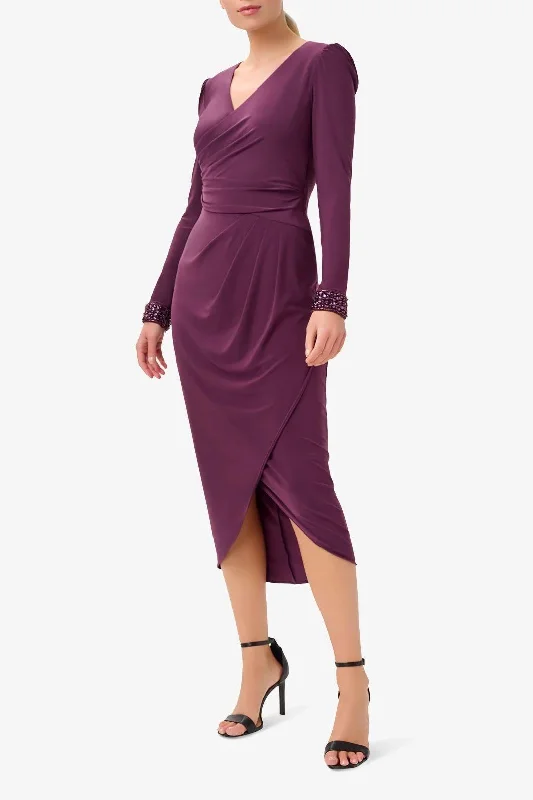 Adrianna Papell AP1E210005 Long Sleeves Beaded Cuffs Formal Jersey Midi Dress Stylish Striped Midi Dress Adrianna Papell AP1E210005 Long Sleeves Beaded Cuffs Formal Jersey Midi Dress Stylish Striped Midi Dress