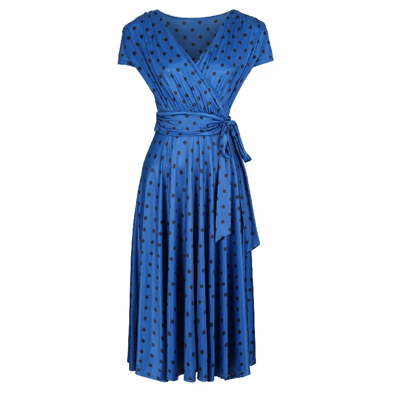 Classic Royal Blue Polka Dot Cap Sleeve Fit And Flare Midi Dress Elegant Floral Appliqué Midi Dress Classic Royal Blue Polka Dot Cap Sleeve Fit And Flare Midi Dress Elegant Floral Appliqué Midi Dress