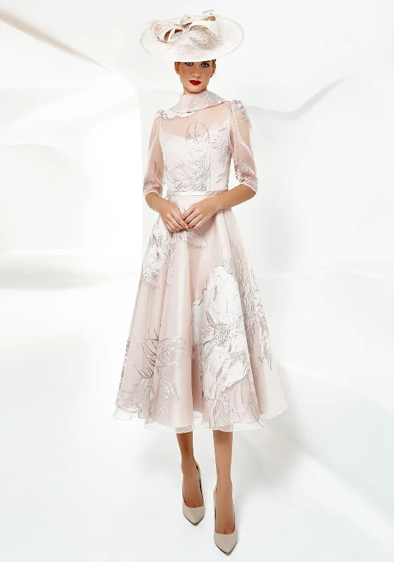 Gabriela Sanchez Jacquard Chiffon Midi Dress, Champagne Stylish Button-Up Midi Dress Gabriela Sanchez Jacquard Chiffon Midi Dress, Champagne Stylish Button-Up Midi Dress