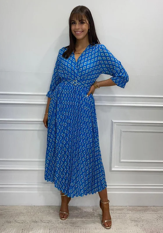 Kate & Pippa Diamond Print Pleated Midi Dress, Blue Multi Stylish Animal Print Midi Dress Kate & Pippa Diamond Print Pleated Midi Dress, Blue Multi Stylish Animal Print Midi Dress