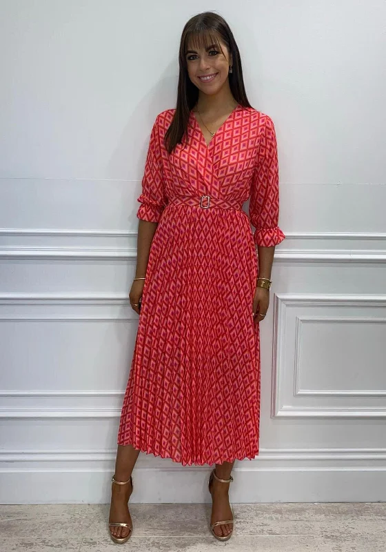 Kate & Pippa Diamond Print Pleated Midi Dress, Orange Multi Comfortable Ruched Midi Dress Kate & Pippa Diamond Print Pleated Midi Dress, Orange Multi Comfortable Ruched Midi Dress
