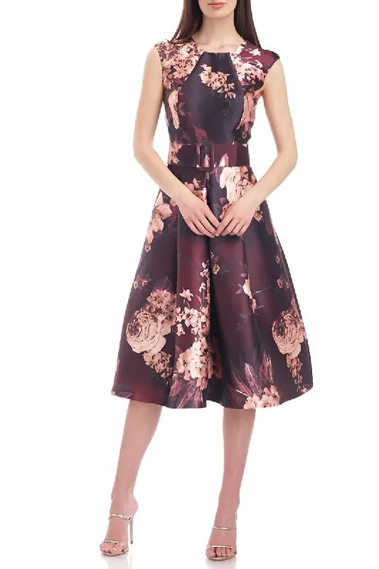 Kay Unger 5515931 Short Cocktail Floral Pleated Midi Dress Comfortable Geometric Print Midi Dress