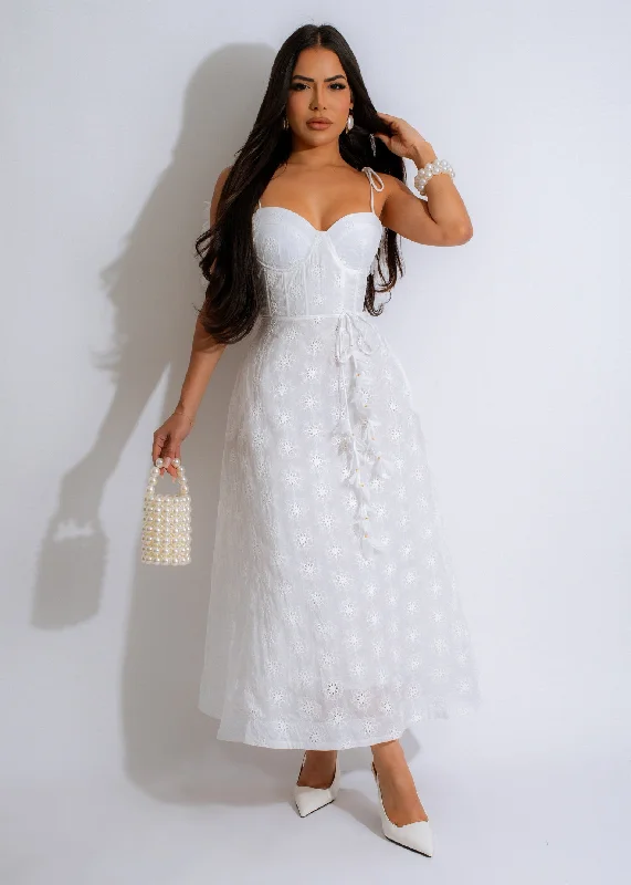 Lazy Days Lace Midi Dress White Trendy Tiered Hem Midi Dress