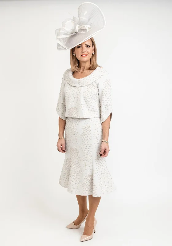 Lizabella Dot Embossed Two Piece Midi Dress & Bolero, Stone Elegant Lace Trim Midi Dress Lizabella Dot Embossed Two Piece Midi Dress & Bolero, Stone Elegant Lace Trim Midi Dress