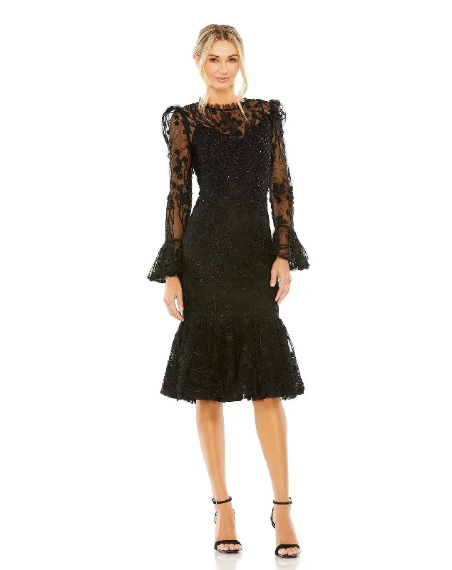 Mac Duggal 20431 Ruffle Wrist Embellished High Neck Midi Dress Cozy Spaghetti Strap Midi Dress Mac Duggal 20431 Ruffle Wrist Embellished High Neck Midi Dress Cozy Spaghetti Strap Midi Dress