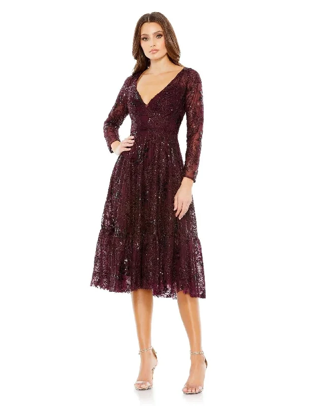 Mac Duggal 68001 Long Sleeve Lace Midi Dress Sale Stylish Striped Midi Dress