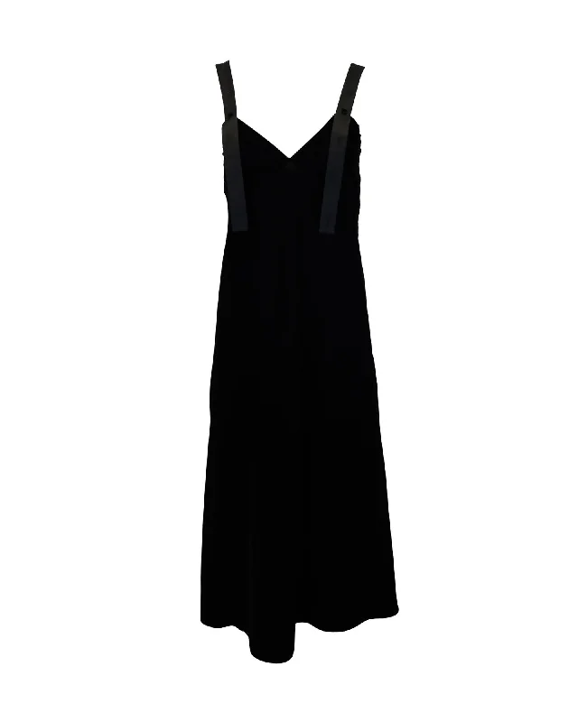 Simple Black Sleeveless Midi Dress in Polyester Comfortable Lace-Up Midi Dress