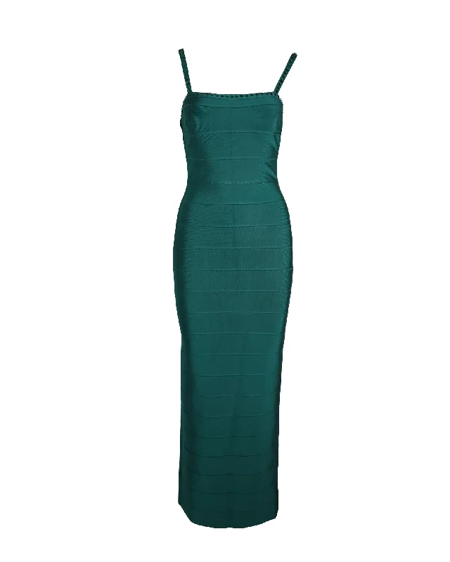 Crystal-Embellished Bandage Midi Dress in Green Stylish Button-Down Midi Dress