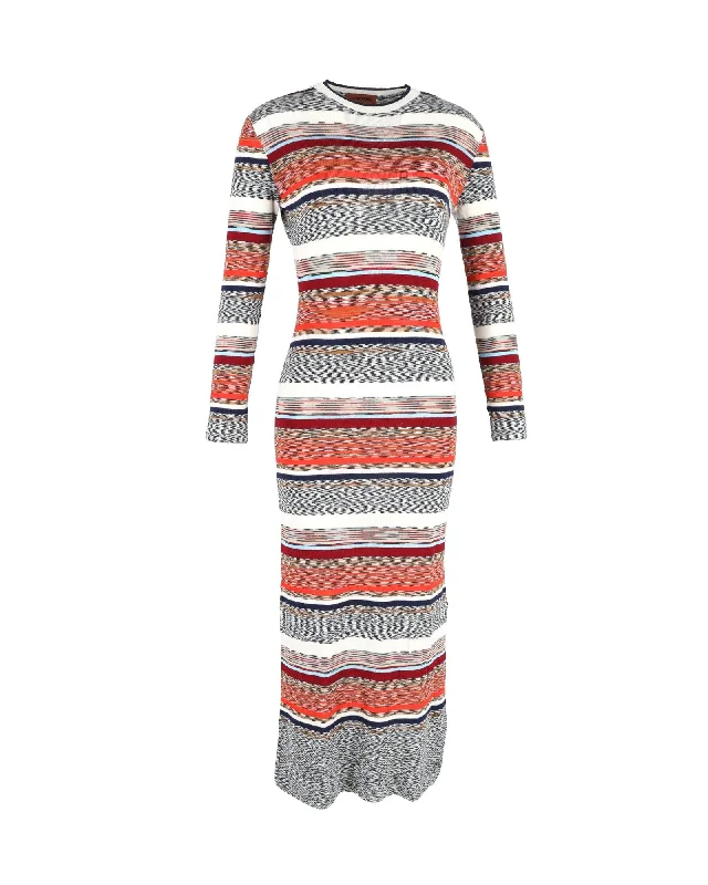 Multicolor Striped Wool Midi Dress Elegant Maxi-Midi Hybrid Dress