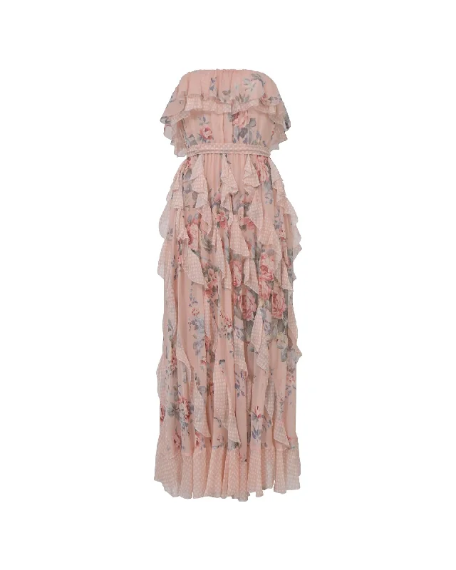 Floral Print Silk Strapless Ruffle Midi Dress with Cinched Waist Stylish Cold Shoulder Midi Dress Floral Print Silk Strapless Ruffle Midi Dress with Cinched Waist Stylish Cold Shoulder Midi Dress
