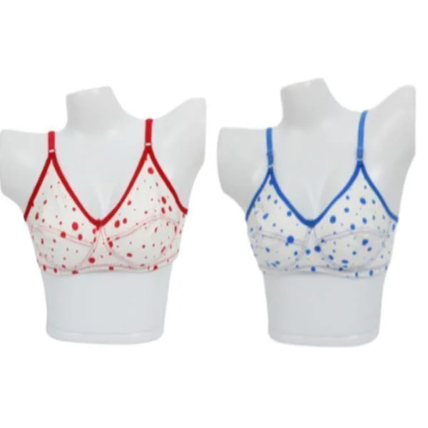 Pack Of 2 Dot Printed Cotton Bra For Women Trendy Lace Bra