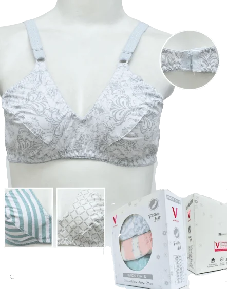 Pack Of 3 Printed Cotton Woven Bras High Support Bra